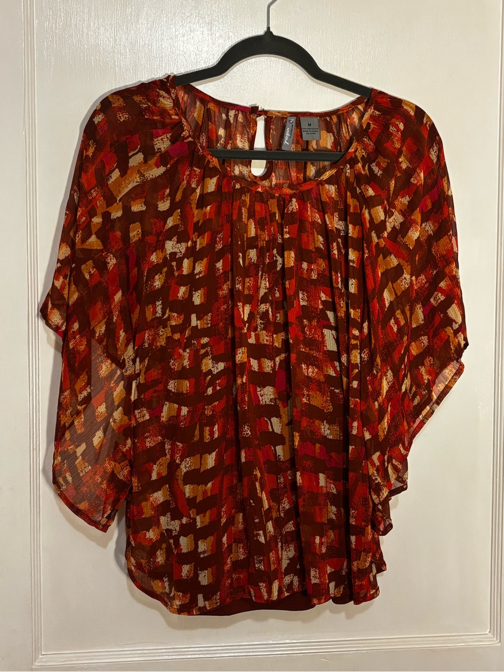 new directions Burgundy and Gold Abstract Blouson Top